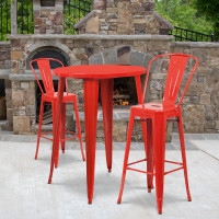 Flash Furniture CH-51090BH-2-30CAFE-RED-GG 30" Round Metal Bar Table Set with Cafe Barstools in Red